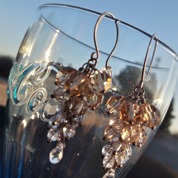 Crystal Dangle Earrings Chandelier Gold Silver - Picture 4 of 12